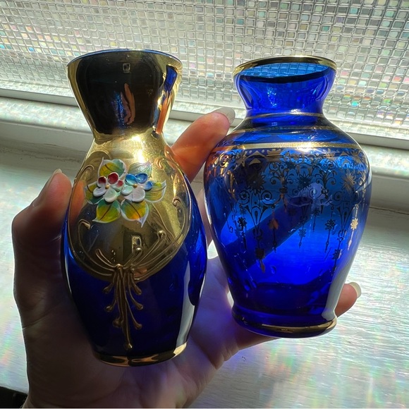 Blue and gold Murano glass vases made in Venice - Picture 3 of 3